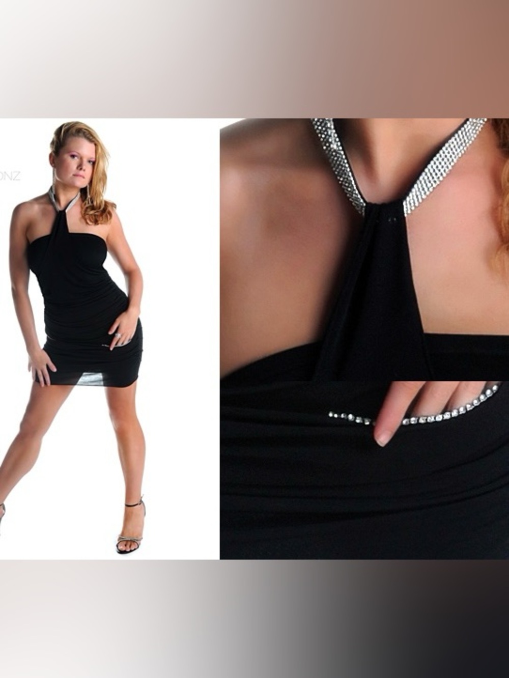 Black Rhinestone Halter Bodycon Dress - Women, stretch fit. Also comes in purple
